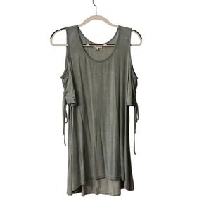 Umgee Cold Shoulder Tunic Top Lace Up Detail Casual Comfy‎ Gray M